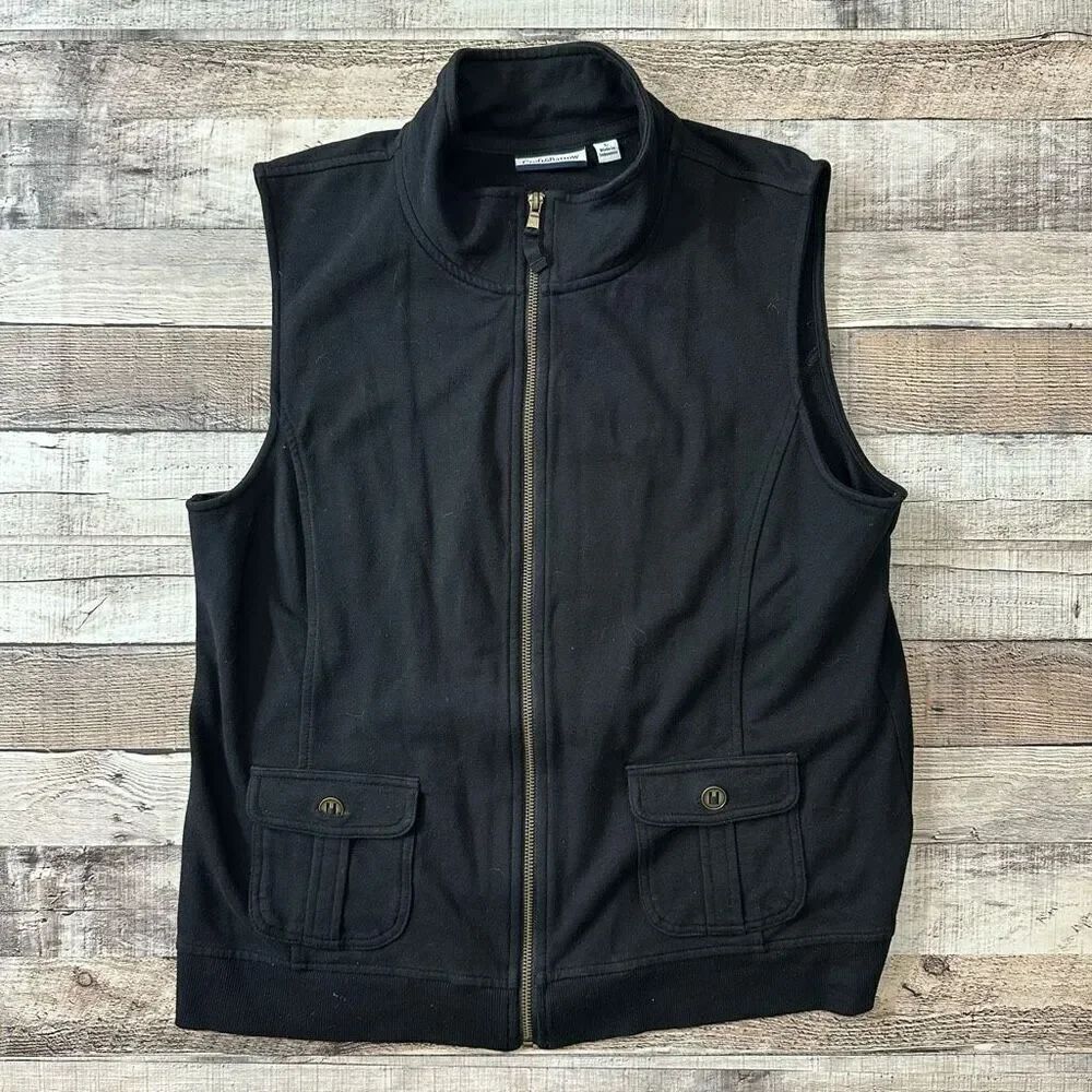 Croft & Barrow Black Zip Up Mock Neck Vest | Size Large